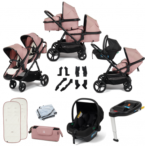 Puggle Memphis 2 in 1 Duo i Size Double Twin Travel System with ISOFIX Base Dusk Pink The Nursery Store