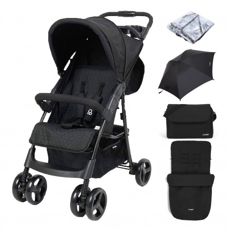 Puggle Starmax Pushchair with Rain Cover Universal Deluxe Footmuff Storm Black The Nursery Store