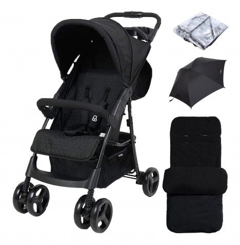 Puggle Starmax Pushchair with Rain cover Universal Footmuff Changing Bag with Mat Storm Black The Nursery Store