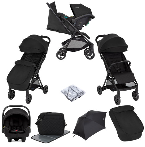 Graco Arris Myavo Travel System with Snuglite Car Seat Footmuff ISOFIX Base Rain Cover Night Sky The Nursery Store