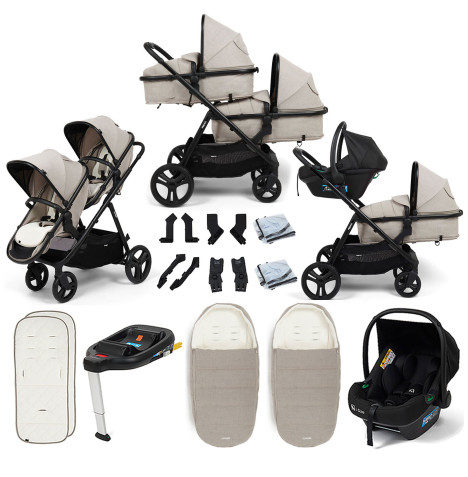 Puggle Memphis 2 in 1 Duo i Size Double Travel System with Memphis Footmuff Changing Backpack Parasol Safe Fit ISOFIX Base Cashmere The Nursery Store