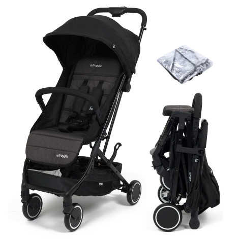 Puggle City Travel Compact Fold Stroller with Rain Cover Honeycomb Footmuff Storm Black The Nursery Store